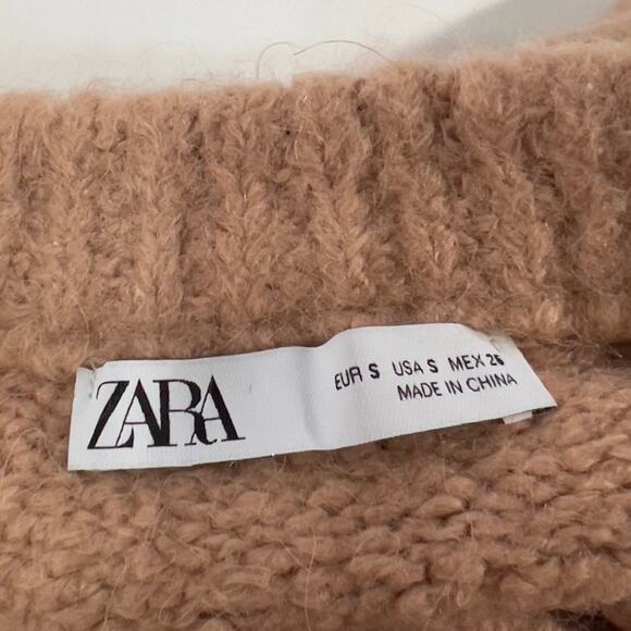 Zara S Womens Oversized Chunk Slouchy Sweater Open Back Camel Cozy Lounge - Picture 4 of 11